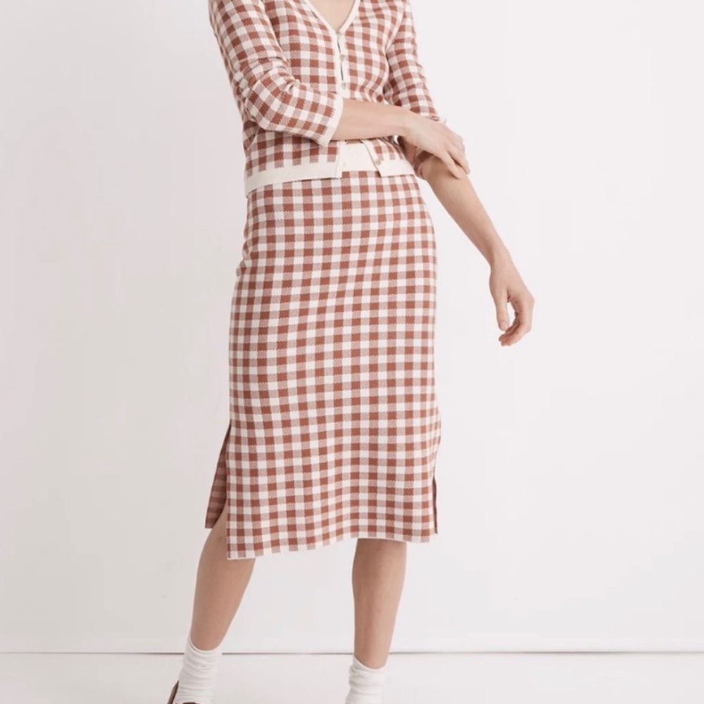 Madewell Gingham Midi Sweater Skirt XXS NWT